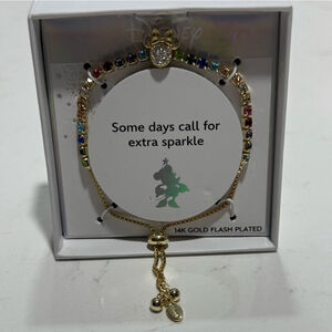 Disney Minnie Mouse Rainbow Crystal Bracelet – 14K Gold Flash Plated Adjustable